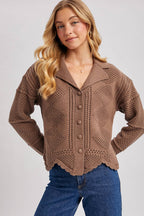 Scalloped Hem Crochet Knit Cardigan