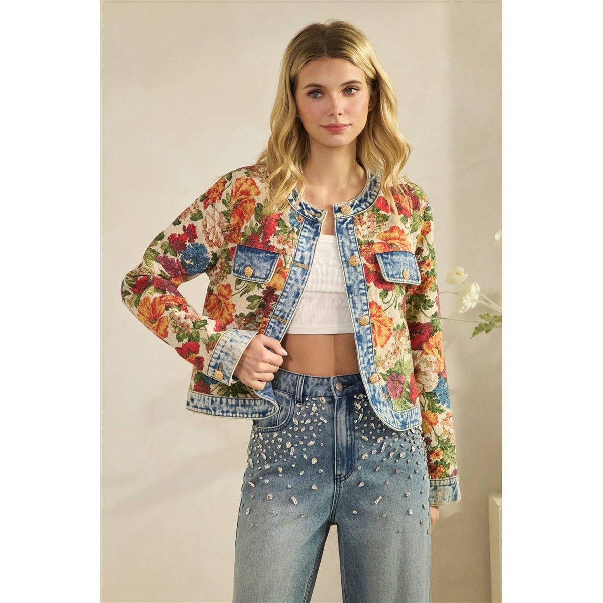 Floral Denim Statement Jacket