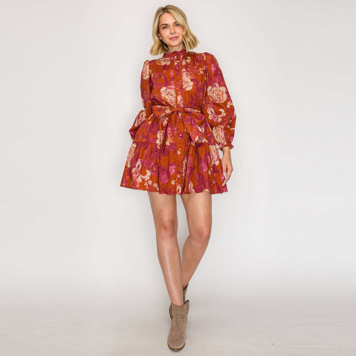 Rustic Rose Print Mini Dress