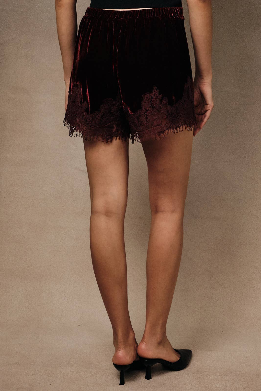 Velvet Shorts with Lace Hem