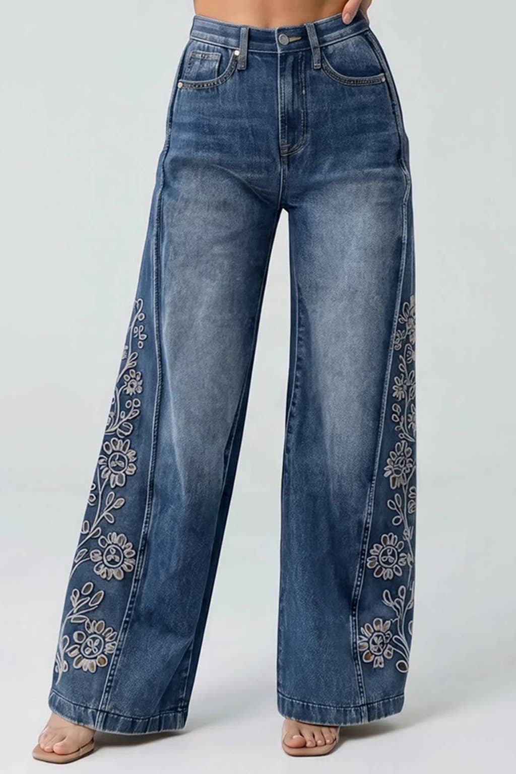 High Rise Wide Leg with Laser Print