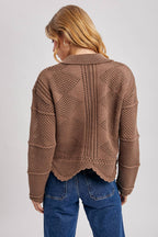 Scalloped Hem Crochet Knit Cardigan