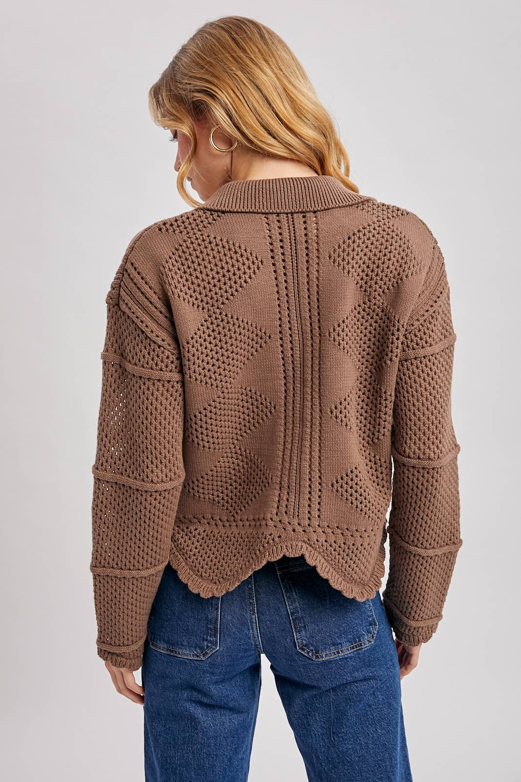 Scalloped Hem Crochet Knit Cardigan
