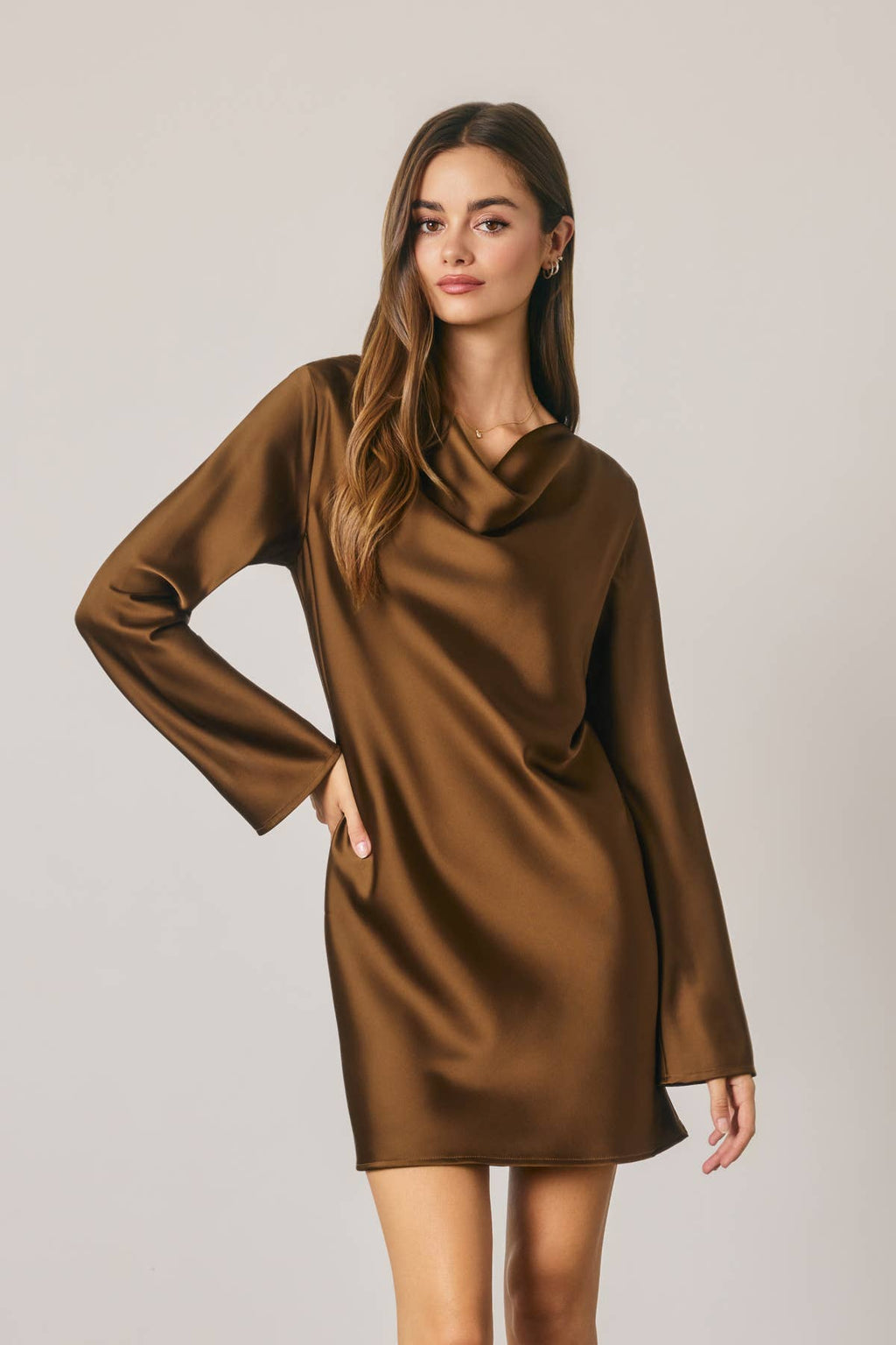 Satin Draped Boatneck Mini Dress