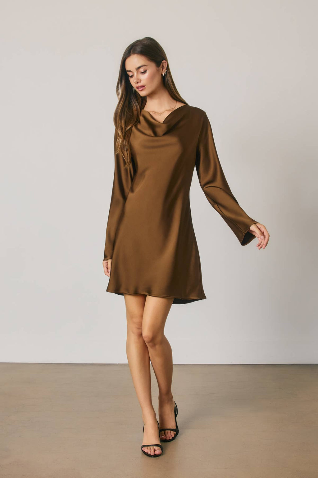 Satin Draped Boatneck Mini Dress