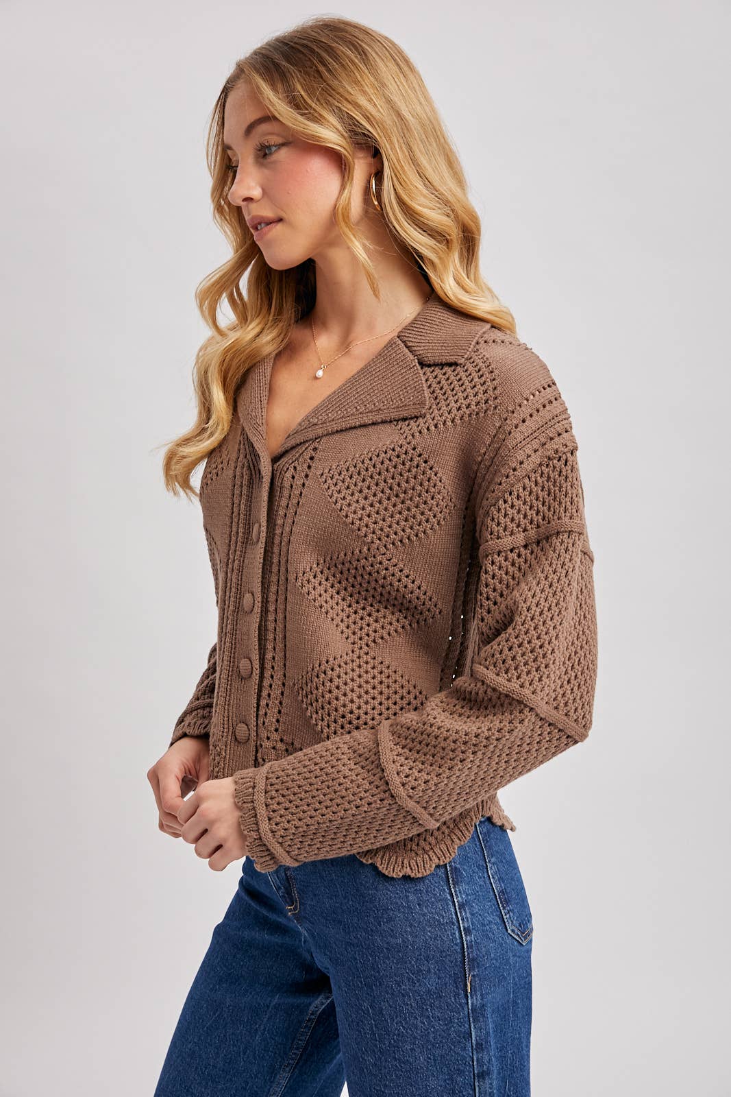 Scalloped Hem Crochet Knit Cardigan
