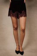Velvet Shorts with Lace Hem