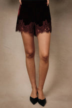 Velvet Shorts with Lace Hem