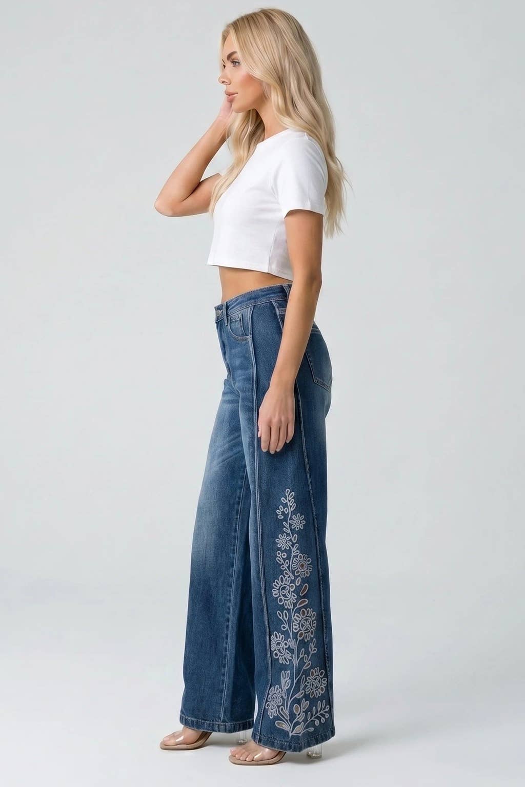 High Rise Wide Leg with Laser Print