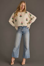 Ivory Tree Sweater with Pink Bows