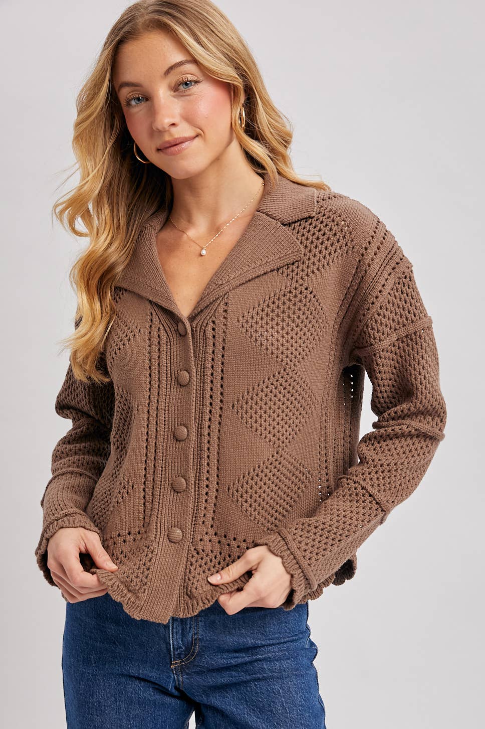 Scalloped Hem Crochet Knit Cardigan