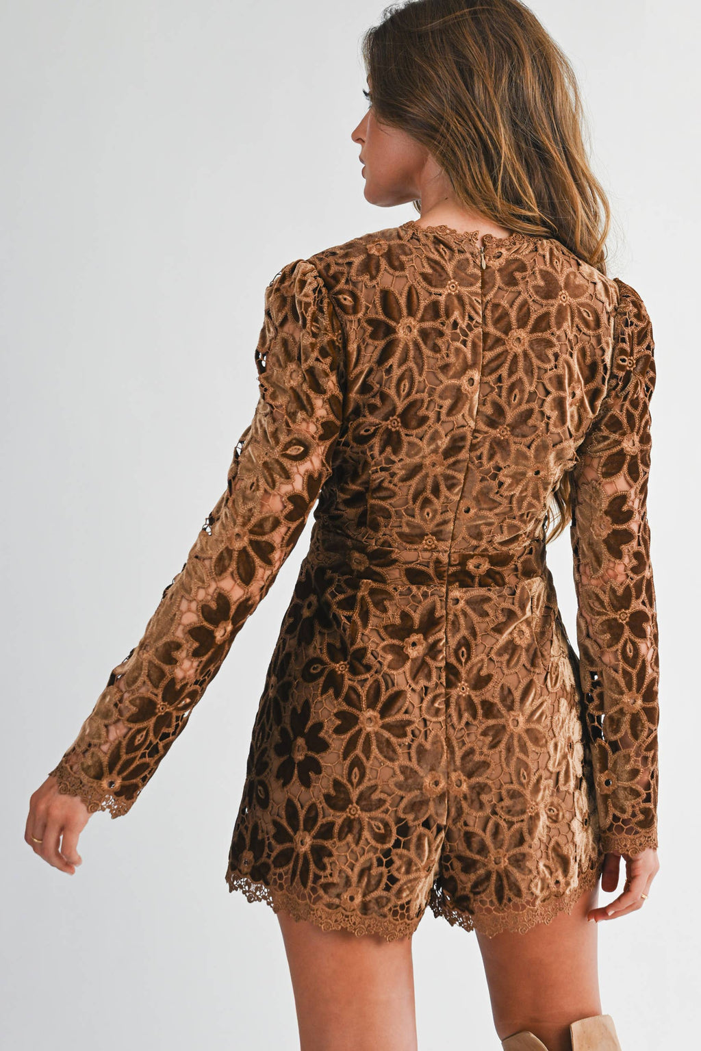 Velvet Floral Lace Romper