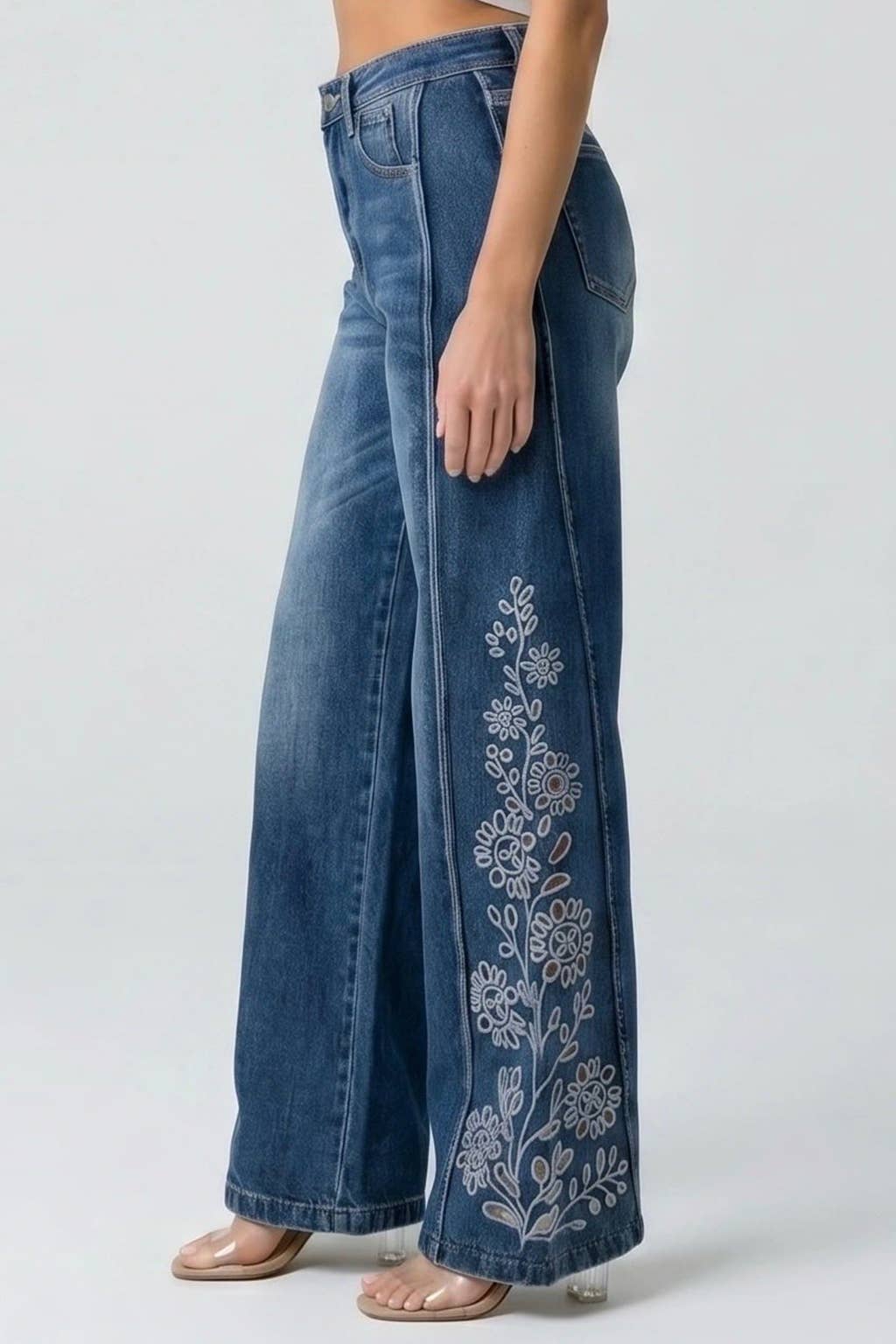 High Rise Wide Leg with Laser Print