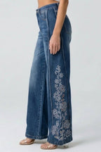 High Rise Wide Leg with Laser Print