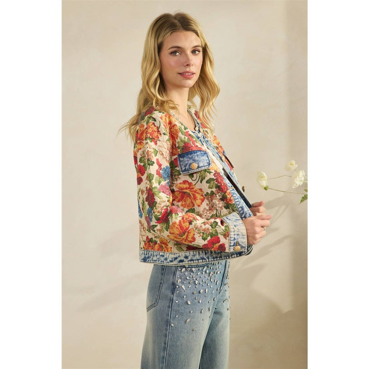 Floral Denim Statement Jacket
